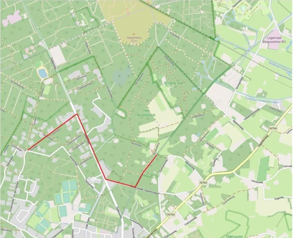 Kaartje werkzaamheden Bosweg, Dellenweg en fietspad