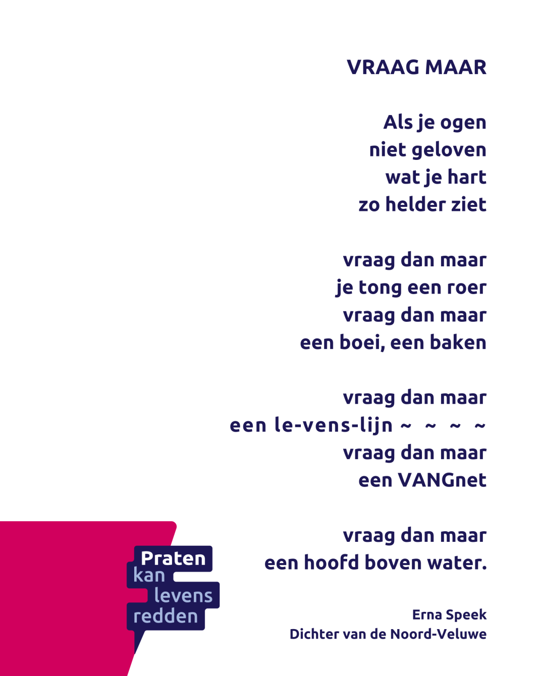 Gedicht Vraag Maar - Erna Speek